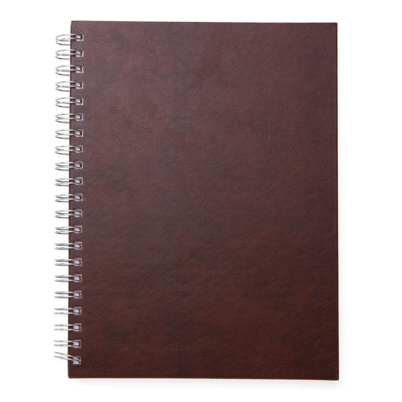 CADERNO COM CAPA DE COURO SINTÉTICO TEXTURIZADO E ESPIRAL PRATA METÁLICO